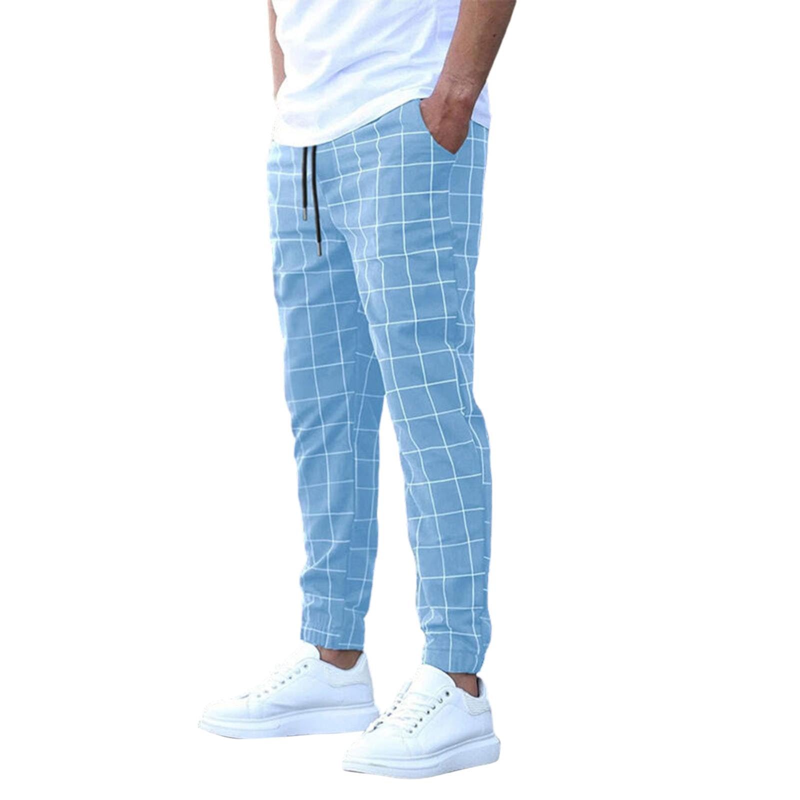 BuetoryMens Plaid Tapered Pants Slim Fit Flat Front Business Pants Skinny  Stretchy Chinos Golf Pants Stretch Checks Pattern Casual Trousers Drawstring