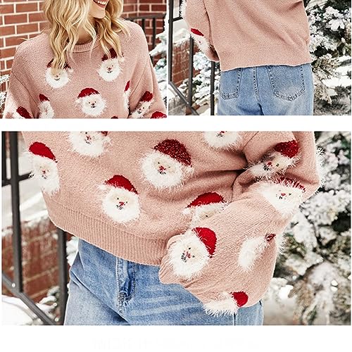 Women's Christmas Sweater Santa Claus Long Sleeve Pullover Sweatshirts 2023 Xmas Pattern Crew Neck Jacquard Knit Top3