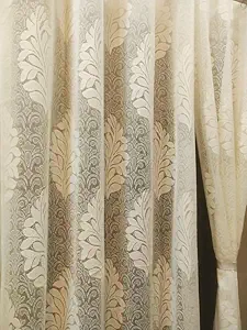 REHAAN Beautiful Decorative 7 Feet Door Heavy Net Curtain Pack of 2 Heavy Tissue Net Floral Semi Transparent Parda for Home Living Room Drawing Room Bedroom Office Cream Net Curtain