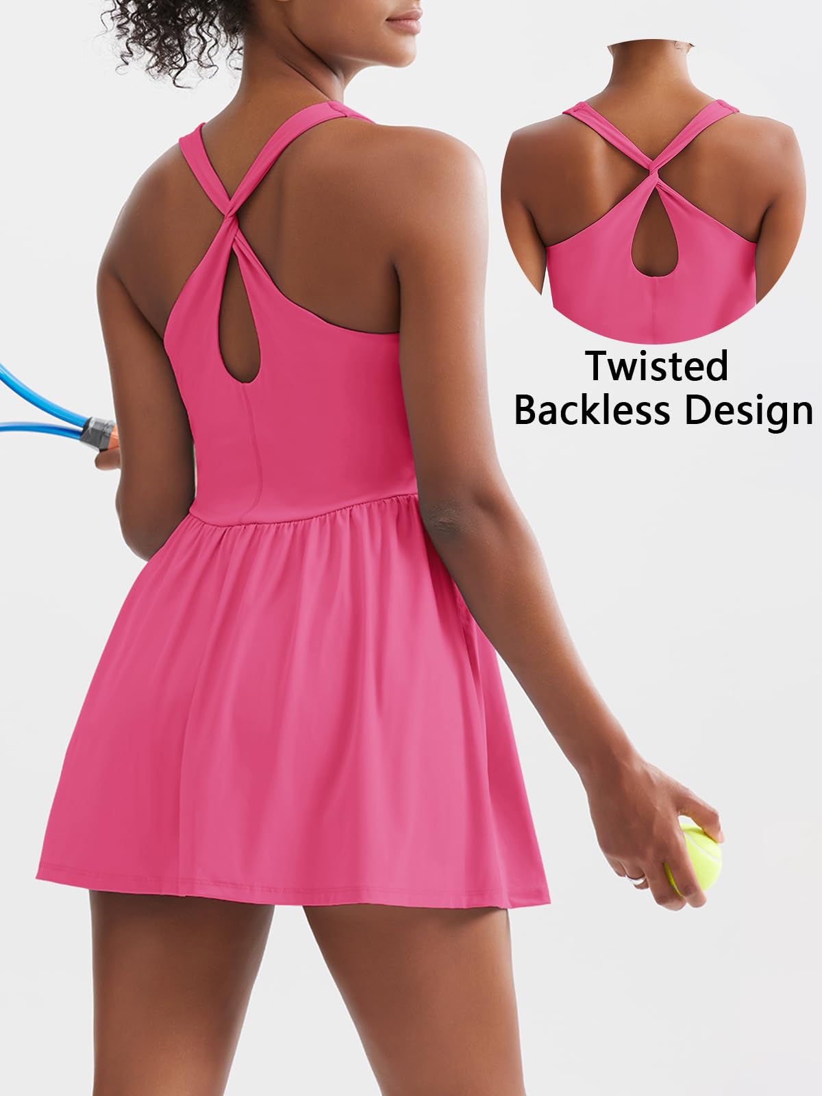 Sexyasasii Abito estivo da tennis da donna con pantaloncini integrati e reggiseno Suqare Neck Allenamento Esercizio Attivo Golf Abiti