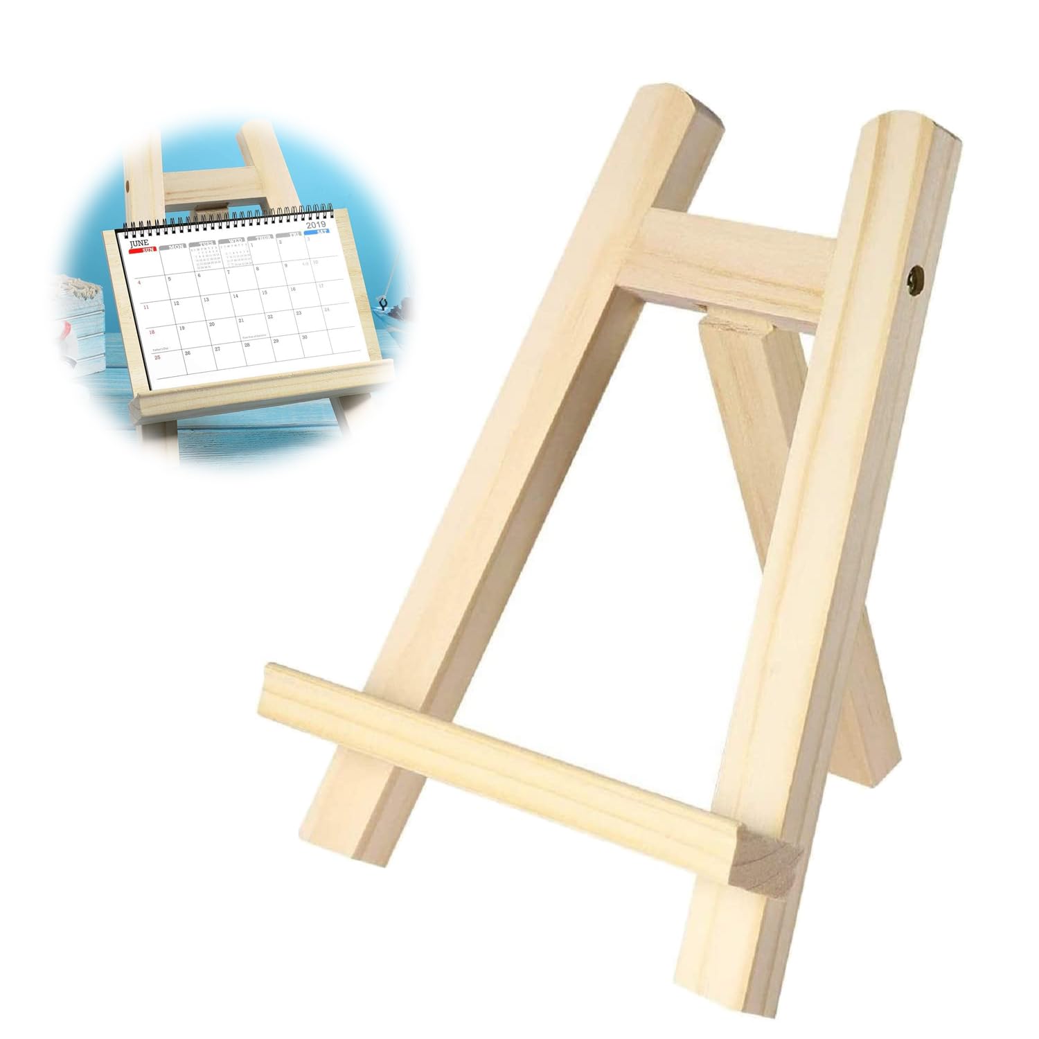 Azonee Small Tabletop Desk Calendar Display Stand Wood Artist A-Frame Easel Photo Frame Bracket Photo Painting Triangle Easel, 15 x 20cm, Beige, 1pc