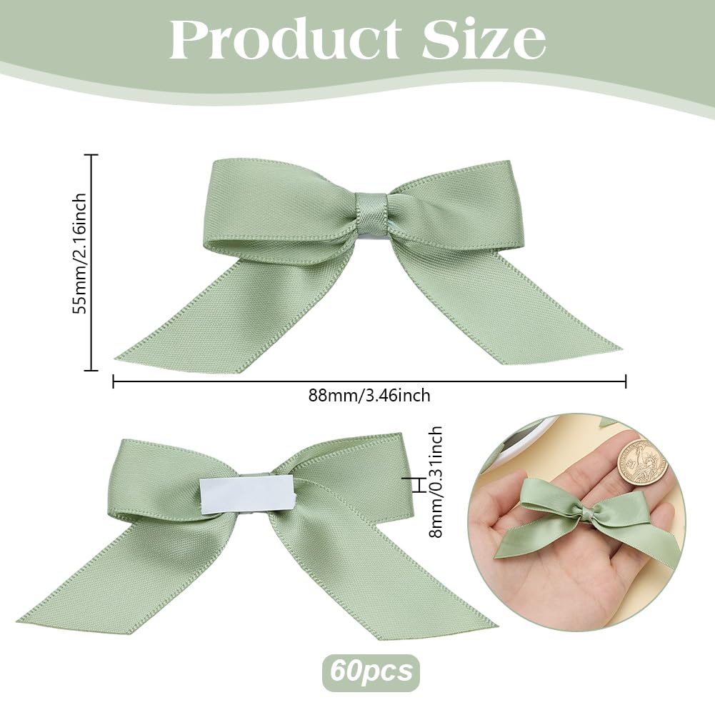 arricraft 60 Pz Salvia Verde Raso Nastro Fiocchi, Poliestere Autoadesivo Bows Pre-Tied Green Bows Bulk per Artigianato Regalo Wrap Festa di Matrimonio Decorazione