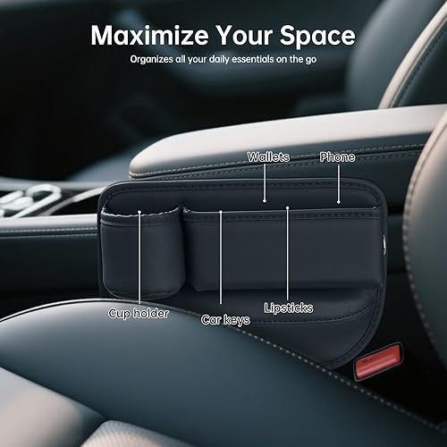 Miniatura 3 de Paquete de 2 organizadores de asiento de automóvil, organizador de cuero para asiento de automóvil con soporte para tazas, accesorios de