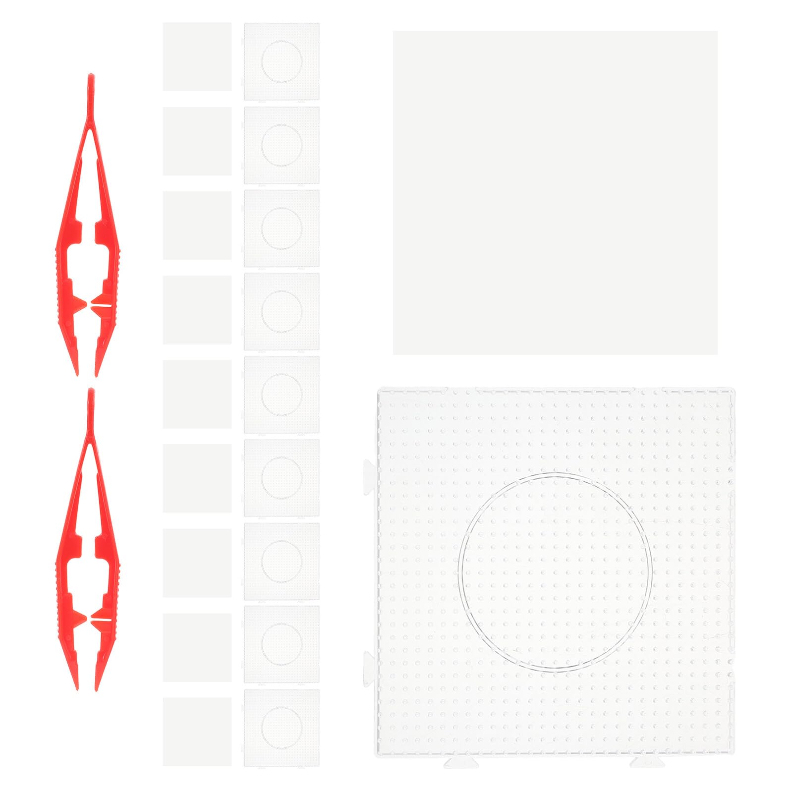 Toyvian Jeu de 10 Plaques à Perles à Repasser Transparentes Grand Format en Plastique 10 Feuilles de Perles 2 Pinces à Épiler Kit Modulable pour Loisirs Créatifs Éducatif et Bricolage