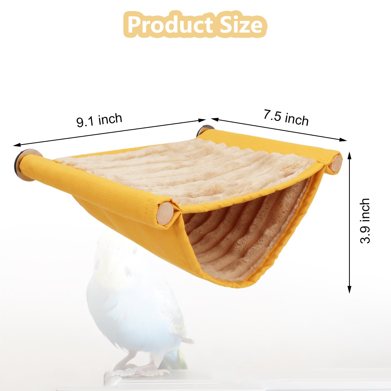 Wontee Chomik, pluszowy hamak, ptak, wiszące legowisko dla szczura, wiewiórki, szynszyli, myszkół, świnki morskiej, małych papug, papuga, papuga, papuga, ptak, kanarek (rozmiar M, żółty)