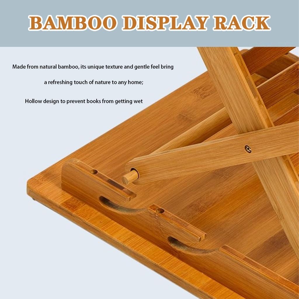 Portariviste in bambù, espositore pieghevole con 5 tasche per fogli A4/A3, perfetto per fiere e uso domestico, design resistente e leggero