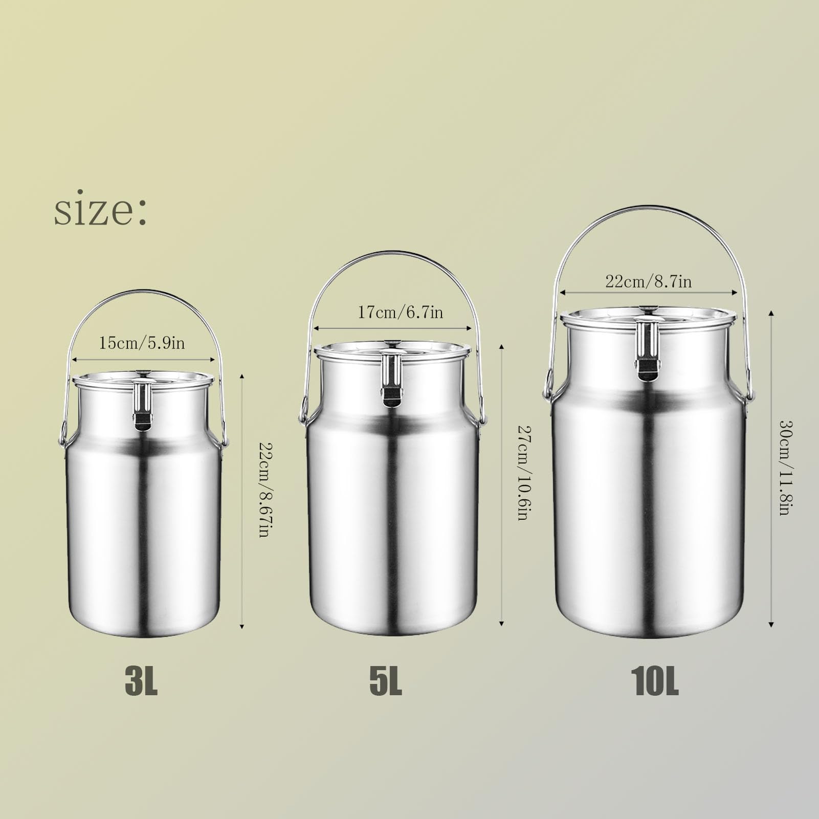 Secchio per Latte in Acciaio Inossidabile 304 Secchio per Latte da 3 L/5 L/10 L Brocca per Latte Resistente con Coperchio Secchio per Vino per Olio, tè