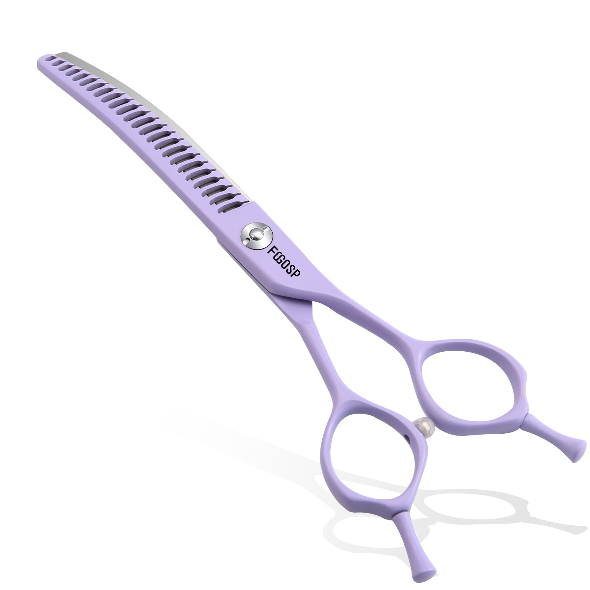 Fogosp Macaron Purple Curved Chunkers Dog Grooming Scissors 6.5" Macarone Series Professional Pet Grooming Shears For Small Dogs Pets Japan 440C Stainless Steel Sharp & Durable(Purple, 24Teeth Curved Thinners)