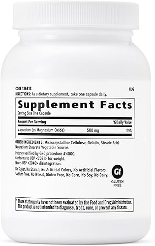 Miniatura 2 de GNC Magnesio 500 mg, 120 cápsulas, apoya la absorción de calcio y dientes y huesos fuertes (paquete de 2)