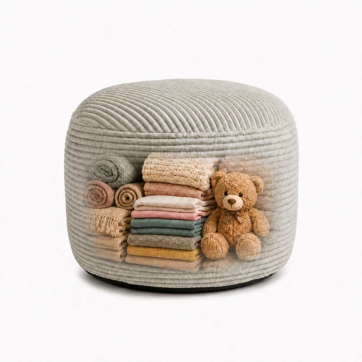 Storage Pouf Cover, No Filler, Corduroy, Light Greige, 20 Inch