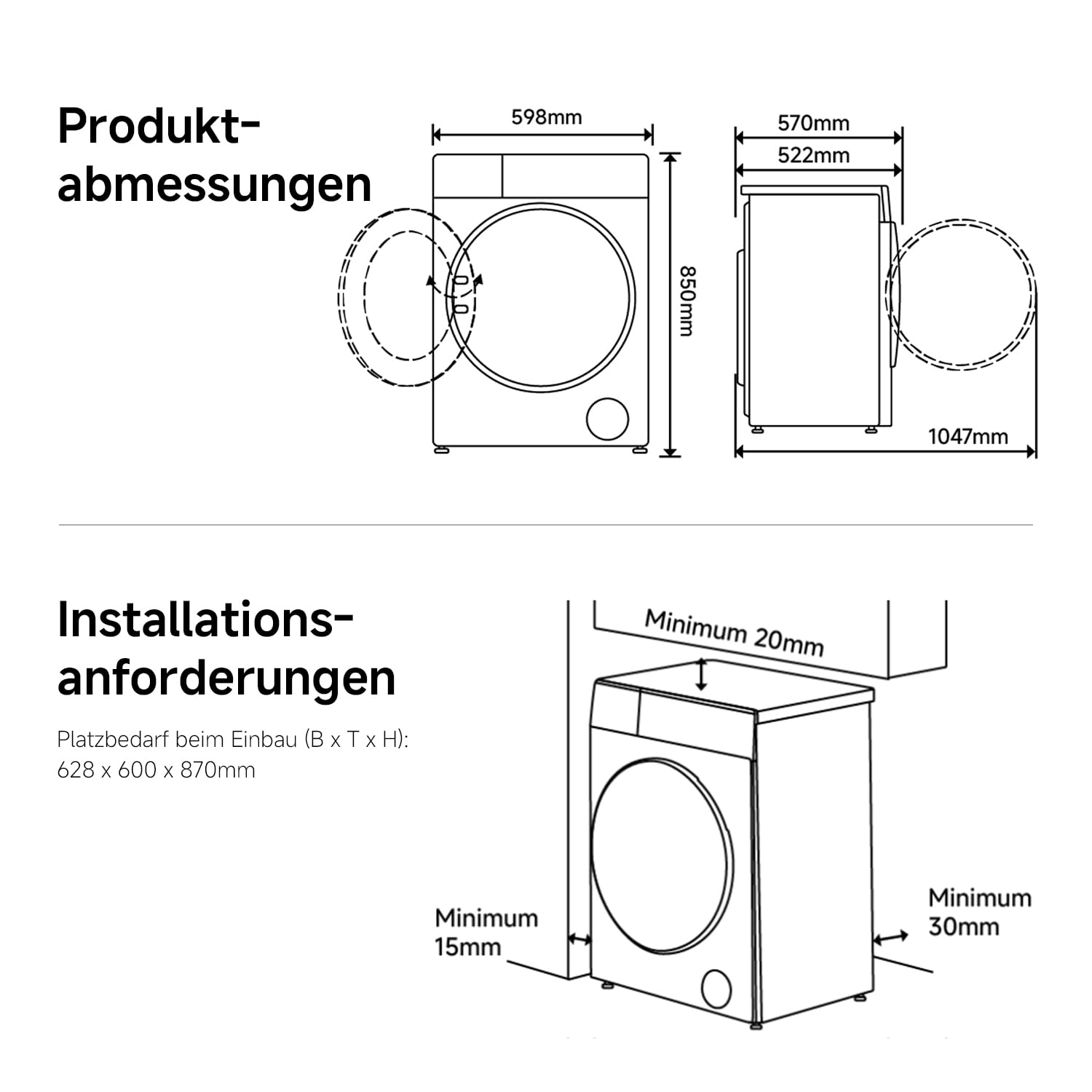 Xiaomi Mijia Front Load Washer Dryer Pro 9 kg Waschen / 6 kg Trocknen | Automatische Dosierung, Direktantrieb, Schnellwäsche, Auffrischen & Dampf-Hygiene, App-Steuerung, Weiß, A-25 % Wascheffizienz