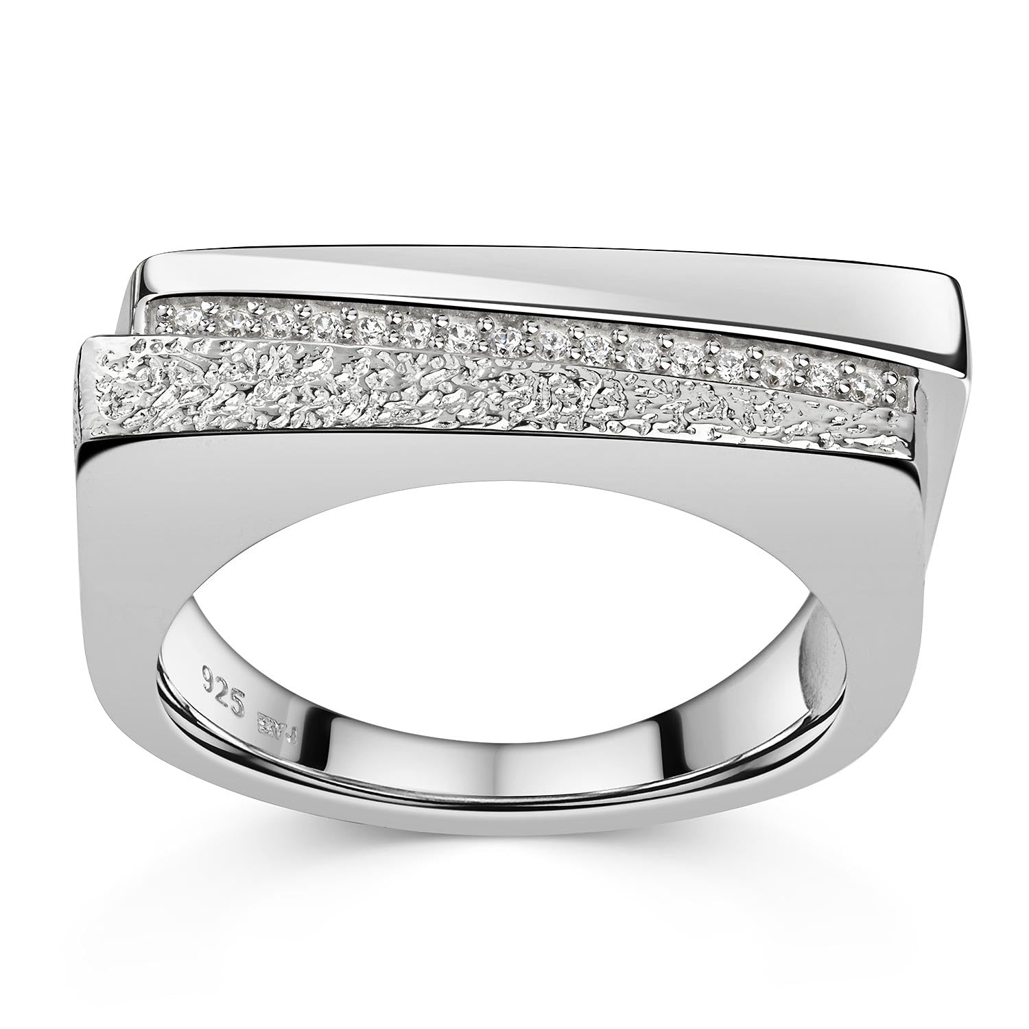 MATERIA by Matthias Wagner Damen Ring Silber 925 länglich mit Zirkonia gehämmert glänzend