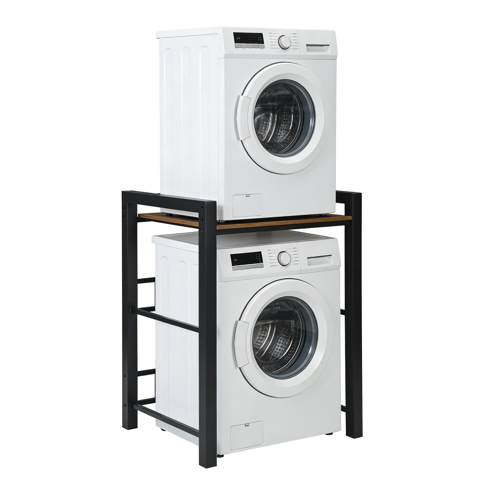 Meuble Machine à Laver, Hauteur sur 3 Positions, Etagere Machine a Laver et Seche Linge, Charge de 350kg, pour Buanderie Salon Salle De Bain, 75 x 65 x 104 cm (Noir)