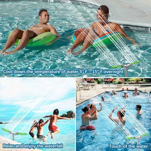 2 in 1 Pools Wasserfall für Ein Pool, WasserfäLle Pool-FontäNe mit GrüNem Nachtglow,Springbrunnen für Pool Brunnen Wasserfall, WasserfäLle SprüHnebel KüHlung, SprüHfontäNe Wasserkaskaden