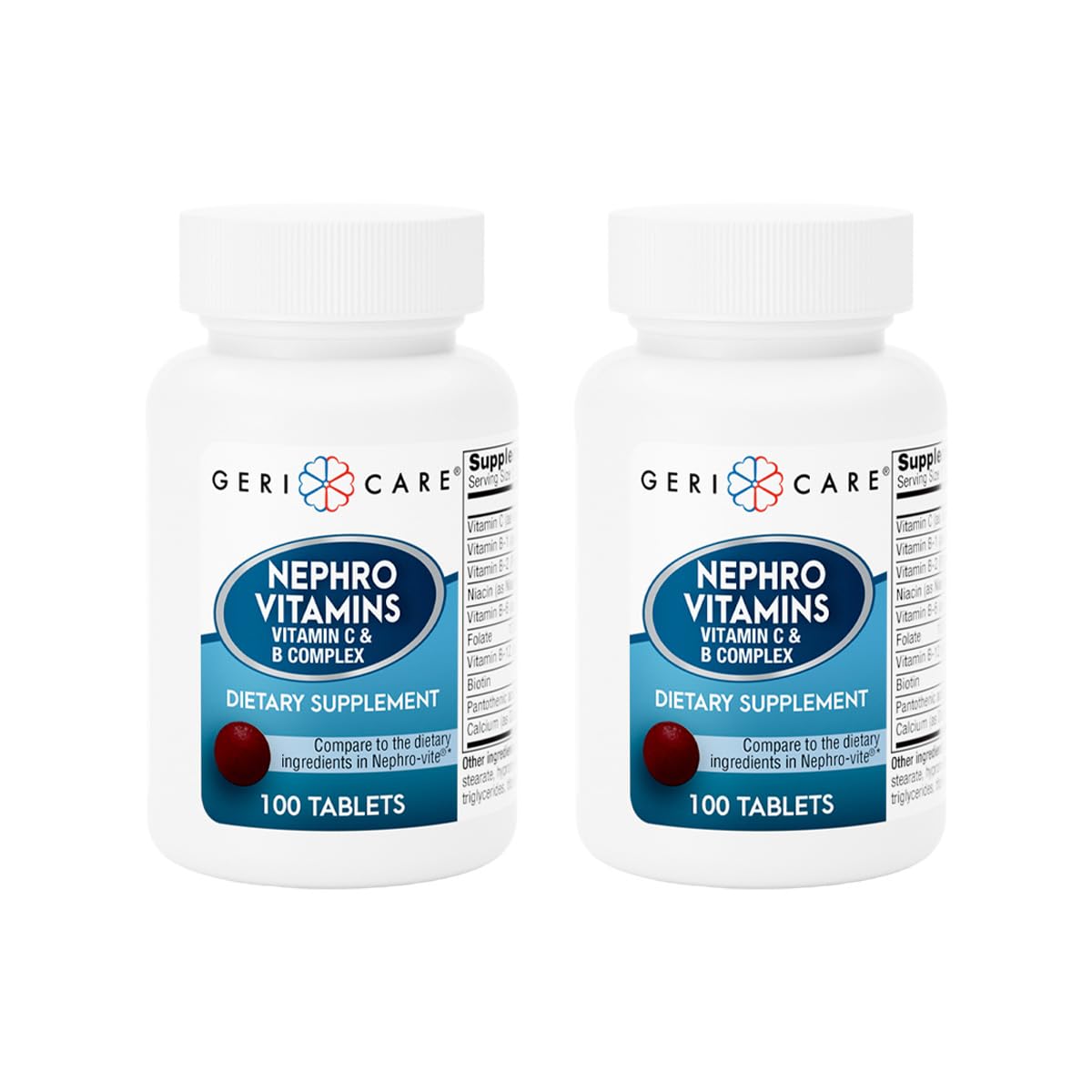 GeriCare Nephro Vitamin C & B Complex Tablets, 100 Count – Daily Kidney Health & Energy Support, Immune System Boost, Antioxidant Protection & Metabolism Support (Pack of 2)