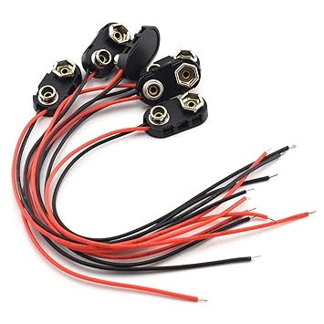 9V Battery Snap Connector, SDTC Tech 6pcs Battery Button Clips with Wire Leads (Black Hard Shell)