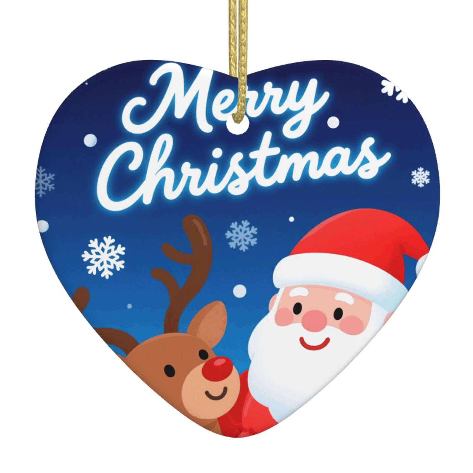 Merry Christmas Snowflakes Christmas Ornament 2025 Heart Ceramic Hanging Ornaments for Home Decor Christmas Decorations with Gold Rope Double-Sided Xmas Tree Ceramic Hanging for Holiday Party