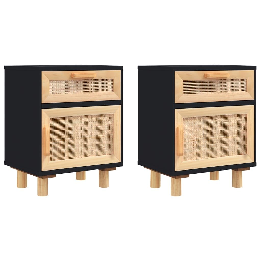 Table de chevet en rotin noir et pin massif pour chambre élégante
