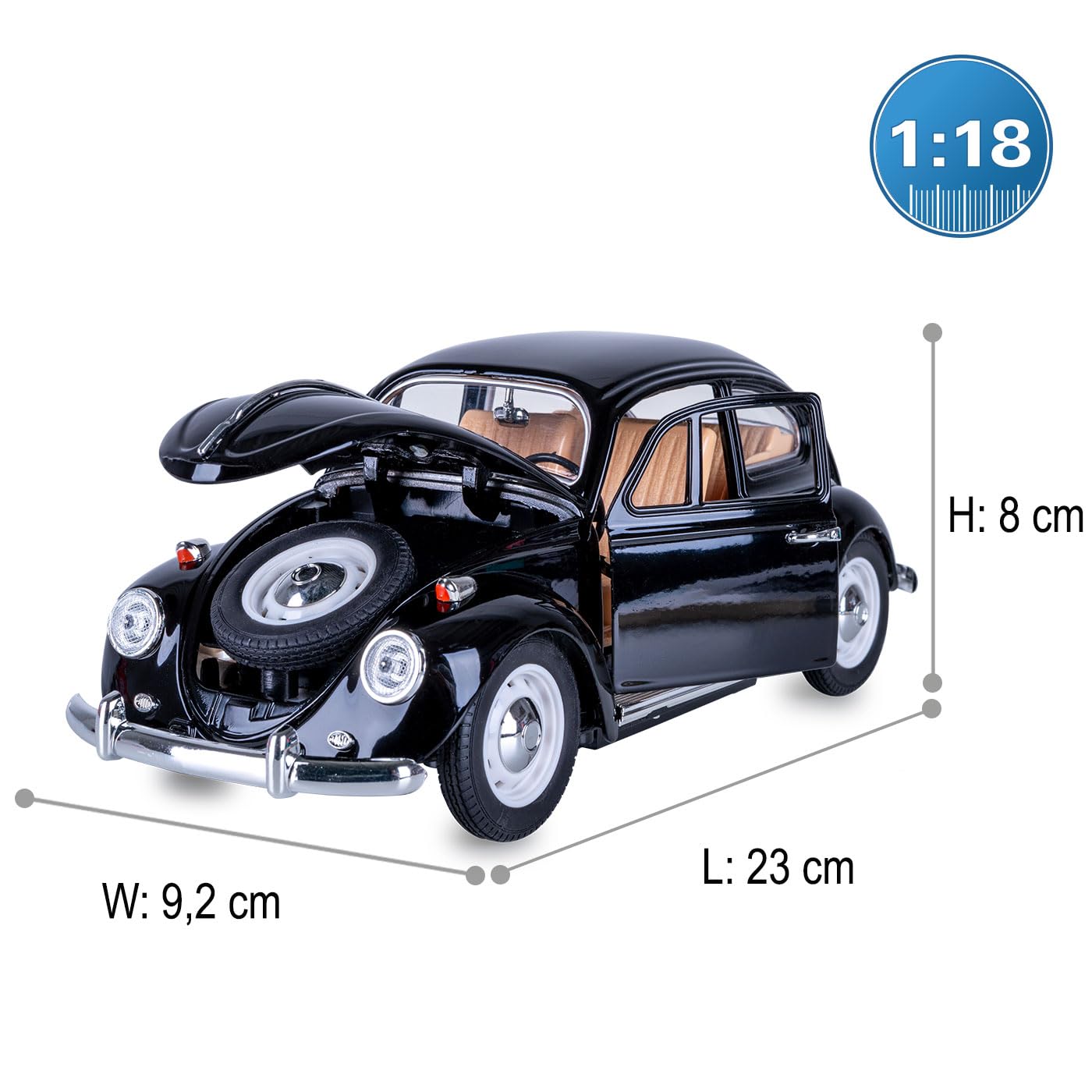 JAMARA 402700 VW Beetle RC Diecast 1:18 czarny model samochodu 27 MHz, zabawka, zdalnie sterowany metalowy model miniaturowy z pilotem zdalnego sterowania, zabawkowy samochód, zabawka, pomysł na