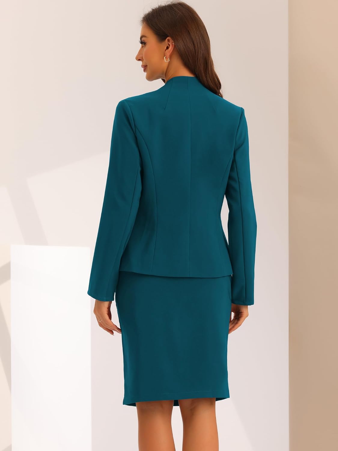 Allegra K Suits 2 Piece Skirt Set for Women's Business Office Outfits Collarless Blazer Pencil Skirts Suit Sets - Image 3