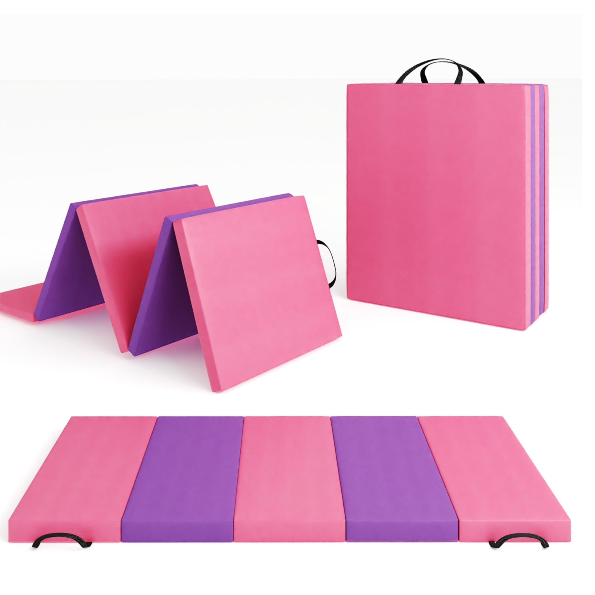Garvee Esterilla de gimnasia plegable, 180 cm de largo x 60 cm de ancho x 5 cm de grosor, alfombrilla de gimnasio con asas de transporte, espuma EPE de alta densidad, antideslizante, piel sintética