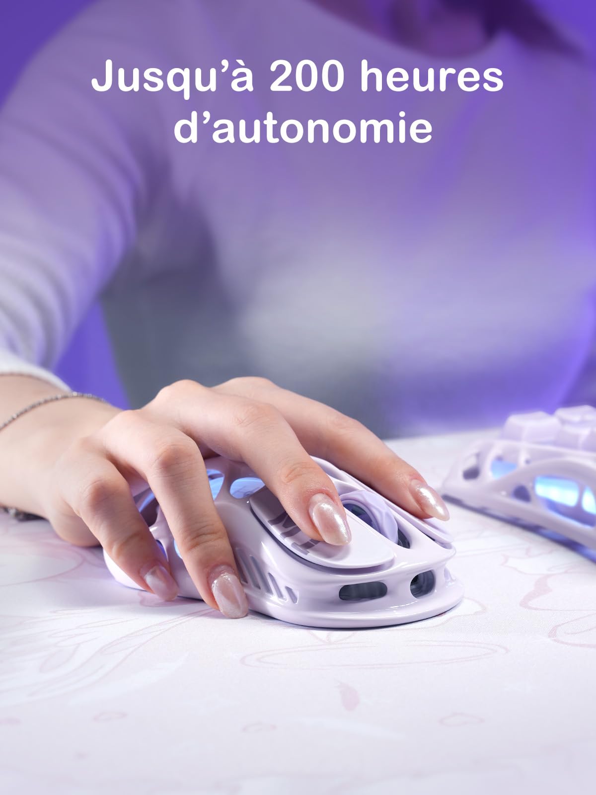 GravaStar Mercury M1 Pro Souris de Jeu en Alliage de magnésium léger, 26 000 DPI, capteur PAW3395DM, 5 Boutons programmables, câble/2,4G/BT, jusqu'à 200 Heures de Batterie (Violet)