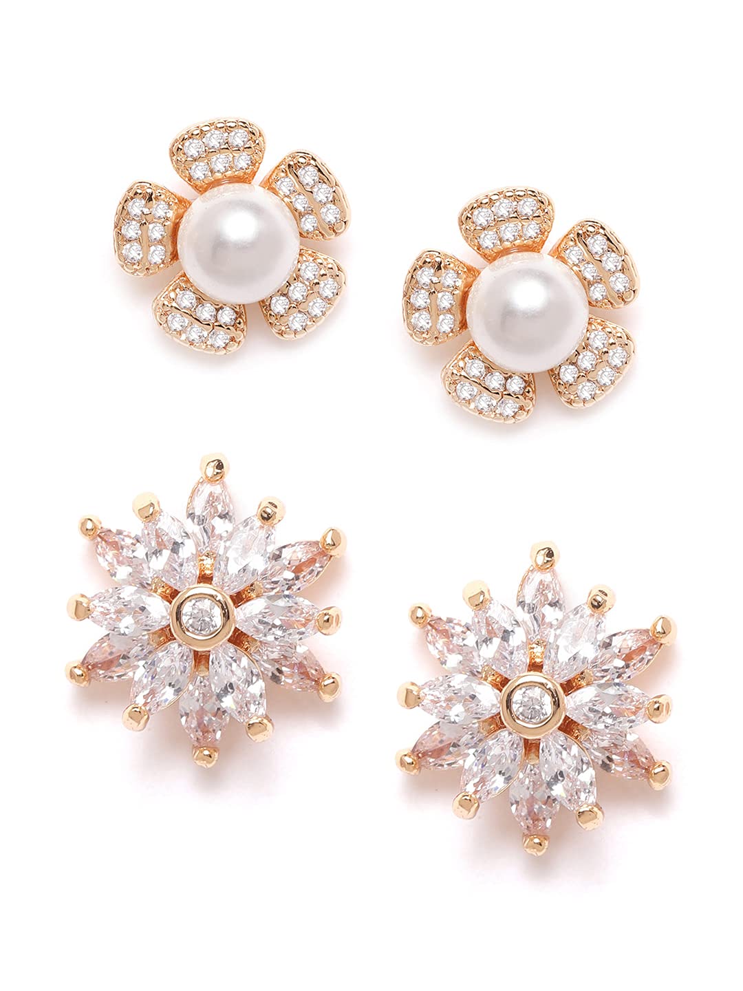 Zaveri Pearls Set of 2 Gold Tone Contemporary Cubic Zirconia Brass Stud Earrings For Women-ZPFK11155 (B09F6CKDN7) Amazon Price History, Amazon Price Tracker