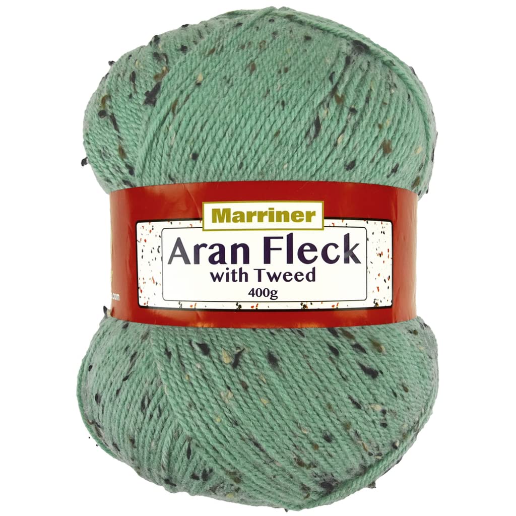 Marriner Aran Fleck with Tweed 75% Acrylic 20% Wool 5% Viscose 10 Ply for Knitting and Crochet - Lightweight and Hypoallergenic (Green, 400g Single Ball)