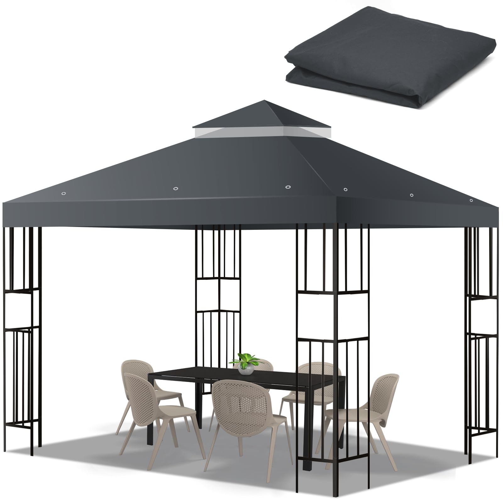 Photo 1 of 10x10 FT Gazebo Replacement Top, Canopy Replacement Cover Double Tiered for Outdoor BBQ Roof Cover Grill Shelter (Dark Gray)