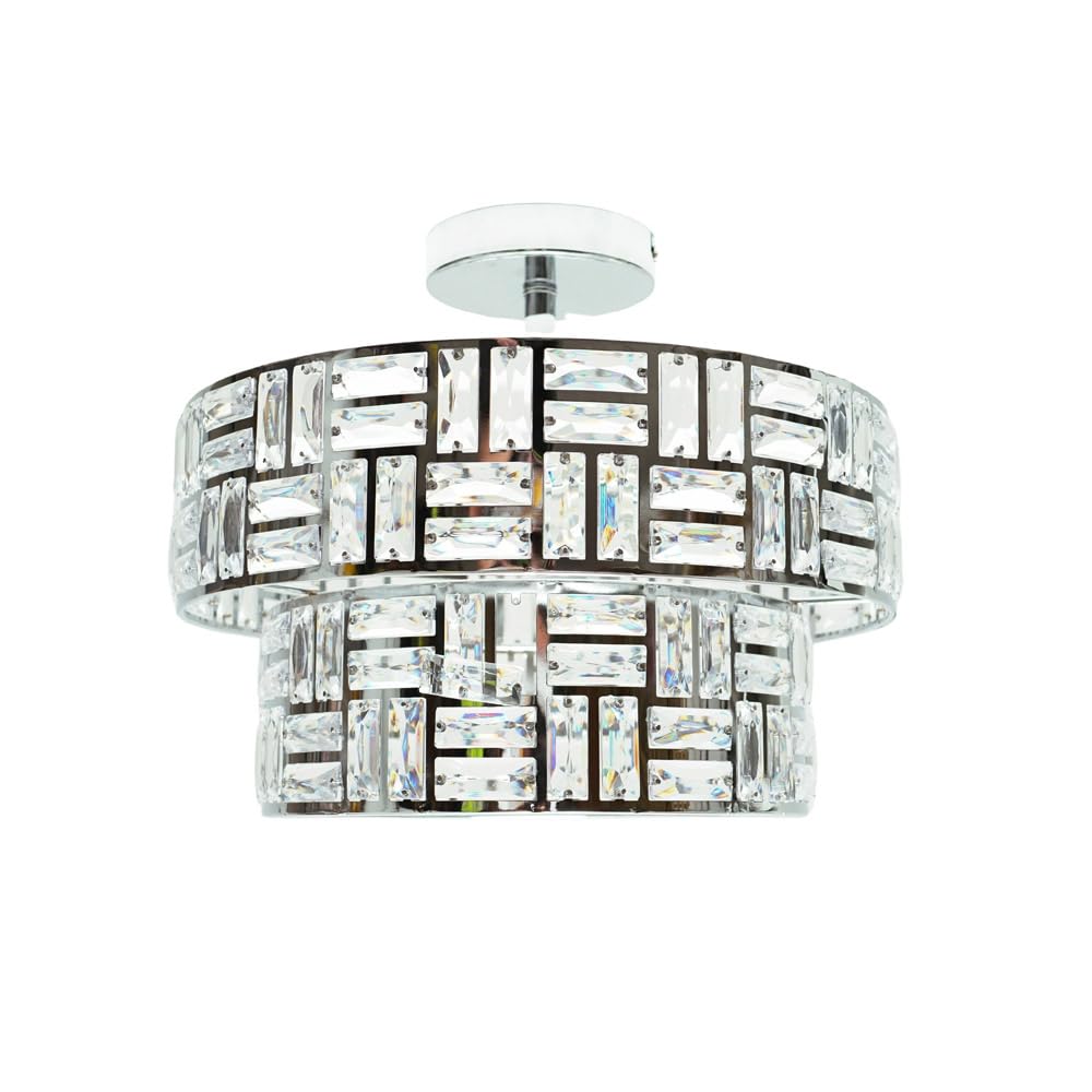 ValueLights | Silver Chrome/Clear Acrylic Jewel Tiered Design Ceiling Light Fitting for Living Room Bedroom Hallway | Ceiling Lights, Home Décor & Improvement Essential | Mains Wired