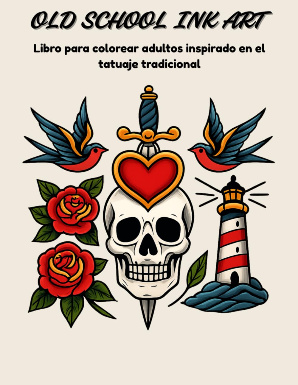 Old School Ink: libro para colorear para adultos inspirado en el tatuaje tradicional americano (old school)