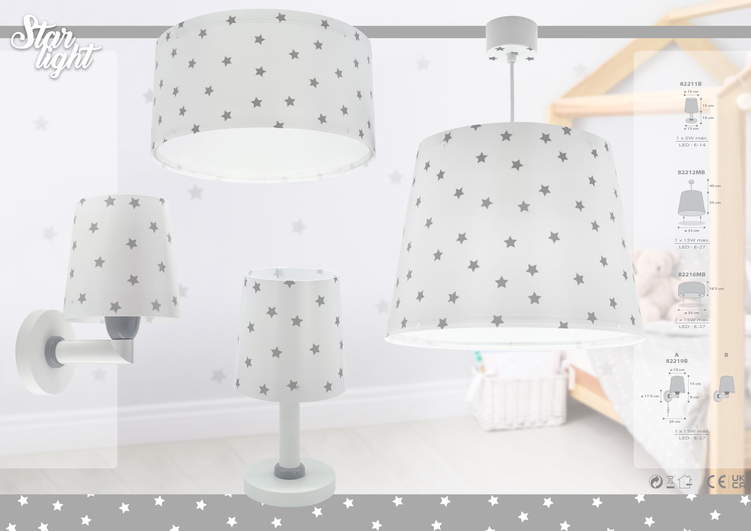 Dalber Star Light Estrellas Lampe de chevet pour enfant Blanc, 82211B, E14