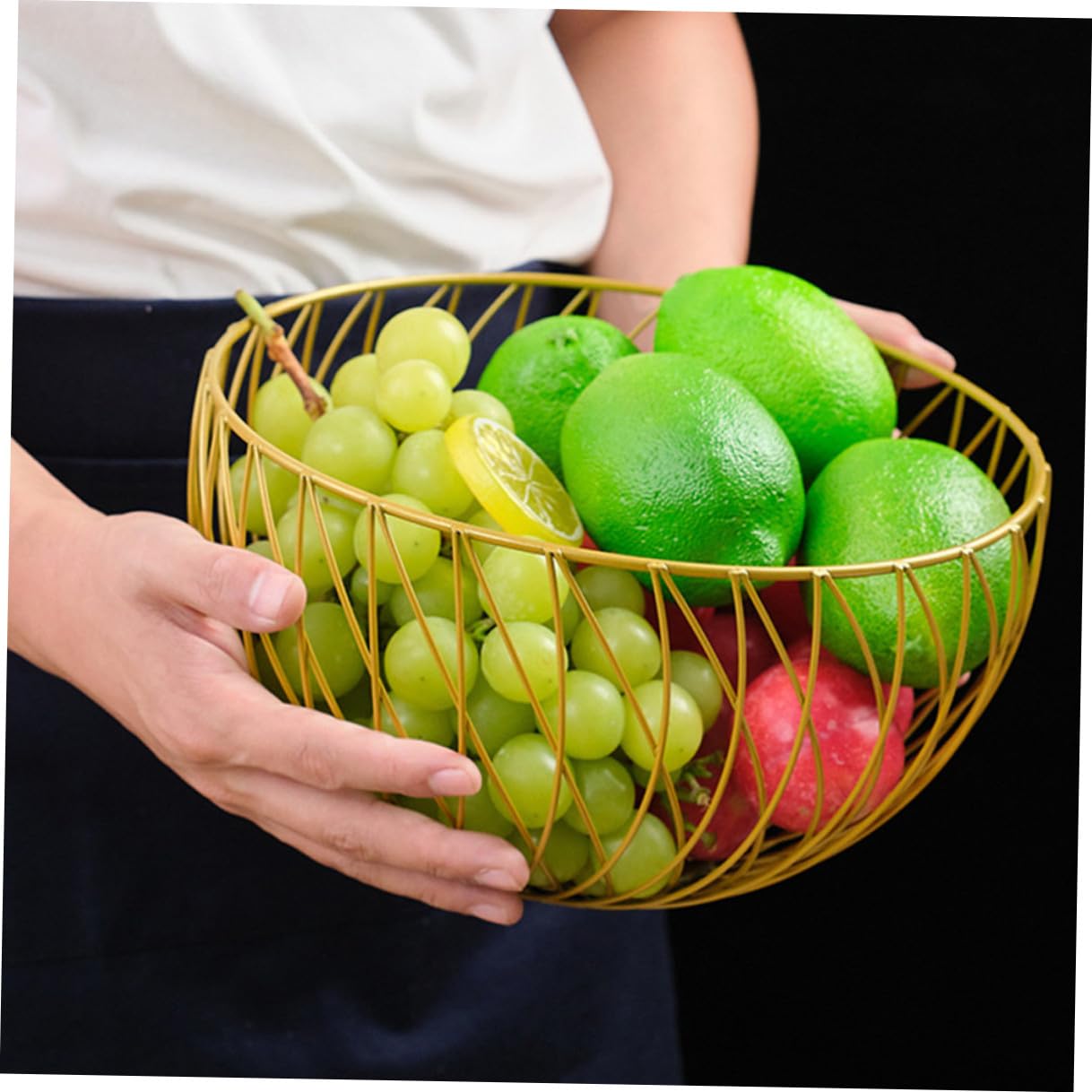 BESPORTBLE Cesto di frutta rotondo in filo metallico dorato, ciotola per frutta in rete, porta pane per verdure, snack, per cucina, tavolo da pranzo, uso domestico