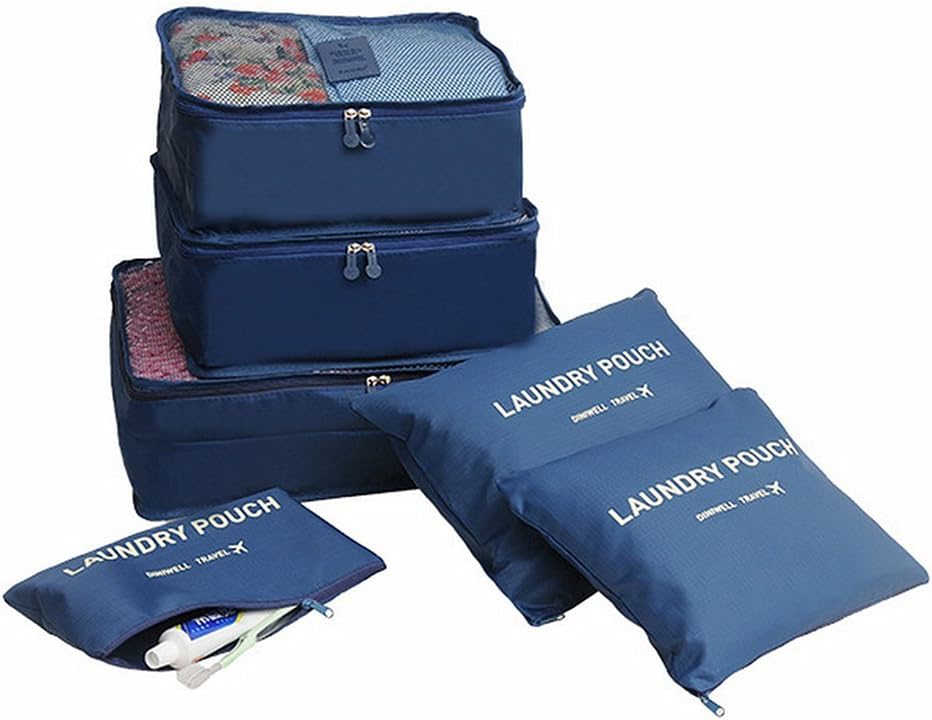 ColorMixs 6 Set Packing Cubes-Travel Organizers Packing Cubes Luggage Packing Organizers- Laundry Bag, for Travel or Camping for Clothing Cosmetics Shoes Socks Underwares Bras Storage (Dark Blue)