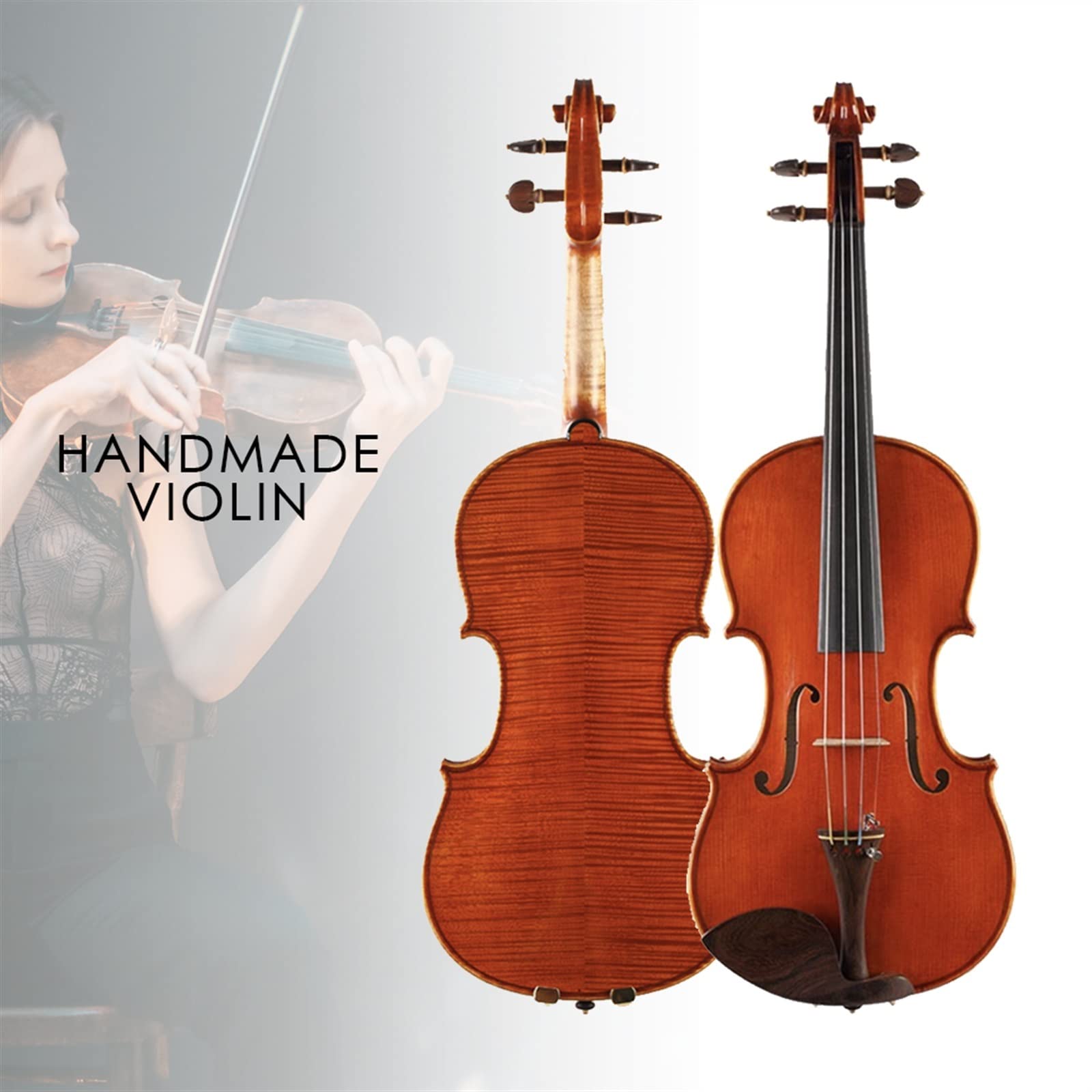 Violino Acustico 4/4 Intagliato A Mano in Legno Europeo A Due Pezzi in Acero Fiammato Violino con Custodia Violini per Studenti