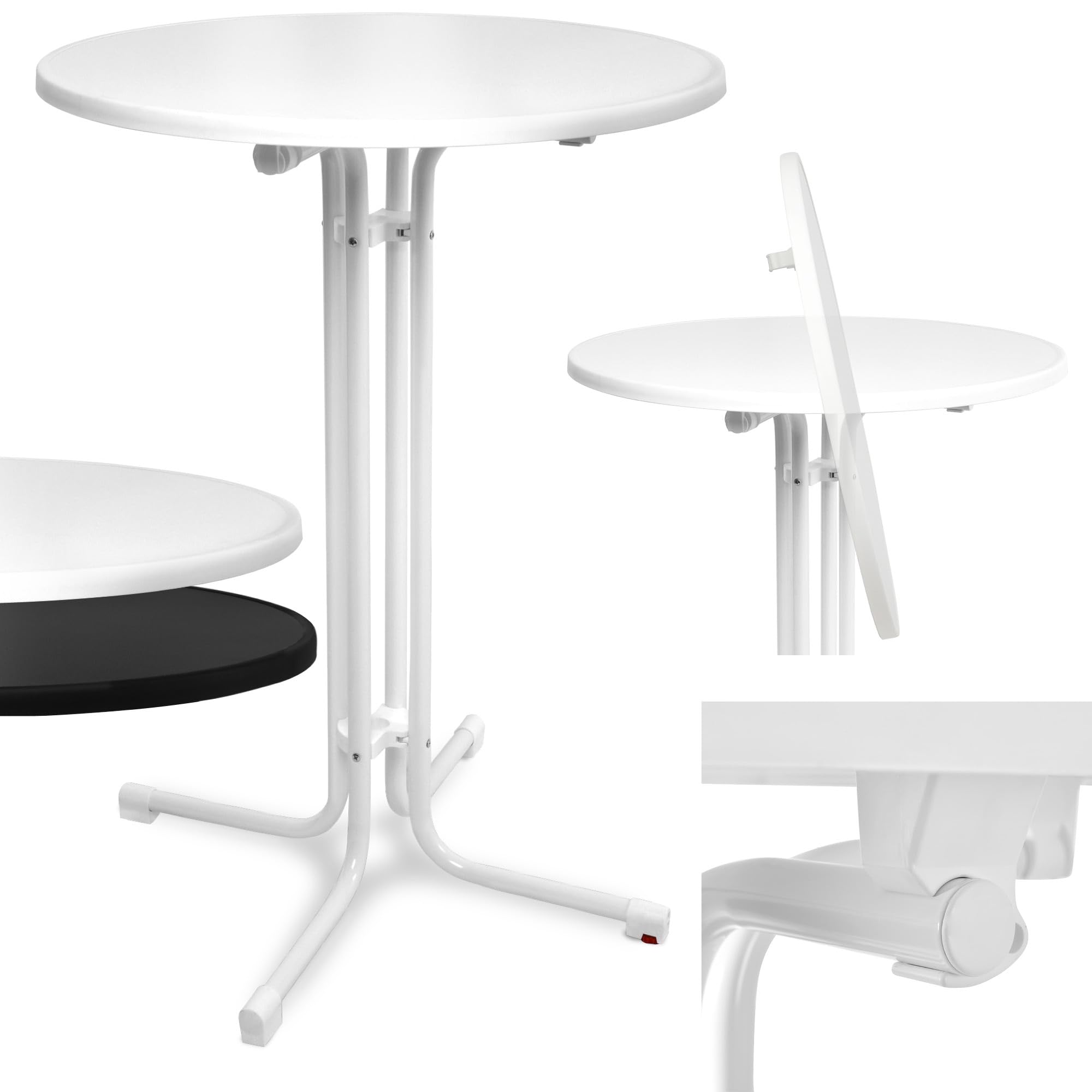 Beautissu Tavolo Alto Pieghevole Bar Bistrot con Piede Regolabile rotondo | Ø80cm bianco resistente alle intemperie montaggio facile staffa preassemblata da festa Altezza antigraffio stabile Bellini