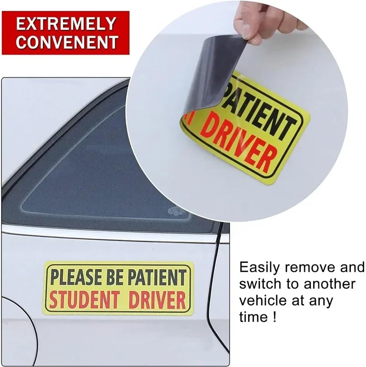 4pcs Student Driver Sticker Non-Magnetic for Car,Please Be Patient,Removable Sticker Sign,New Drivers Sign,Back Glue Works Better Than Magnetic Reflective Rookie Driver Bumper Sticker
