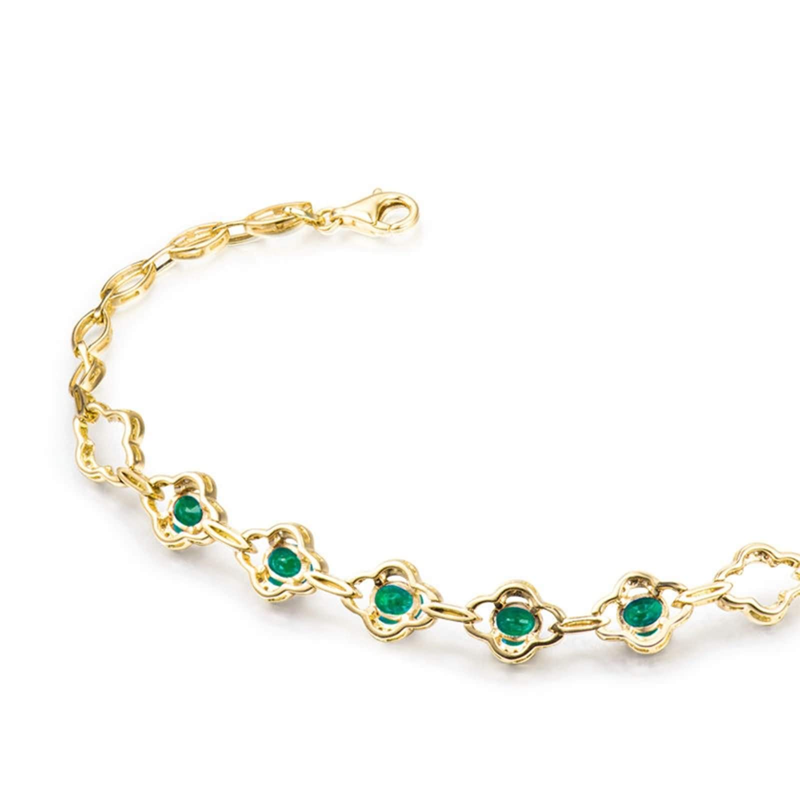 Pulsera de Mujer Oro Amarillo 9 K / 14 K / 18 K, Flor y Oval con Esmeralda de 1,95 ct y Diamante de 0,23 ct, Cadena Extensible 16 CM + 5 CM, Pulsera de Oro Verde para Mujer Ajustable
