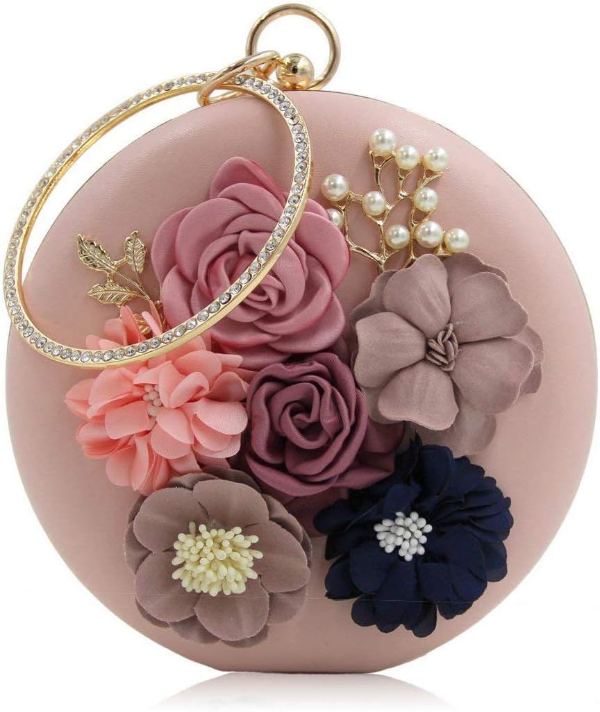 TOOBA Handicraft Women's Round Shape Clutch Bag Purse | Floral Bag, Bridal Purse & Party Handbag Design with Ring Handle โ Wedding & Special Occasion Clutch