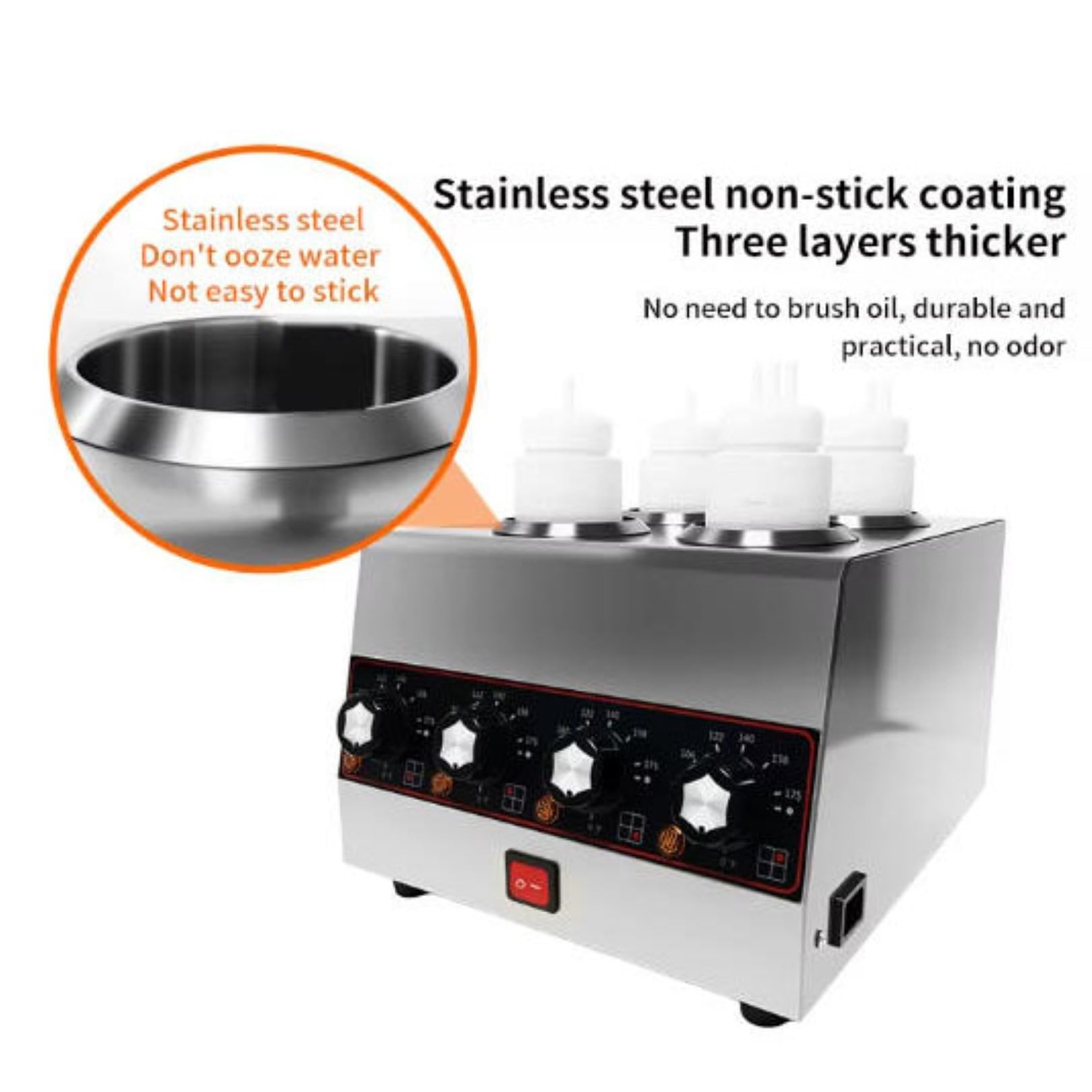 Dispensador Comercial de Calentador de Salsas, Calentador de Mostrador de Acero Inoxidable de 640W con 4 Botellas Exprimibles de 650Ml para Queso Nacho, Fudge Caliente y Salsa