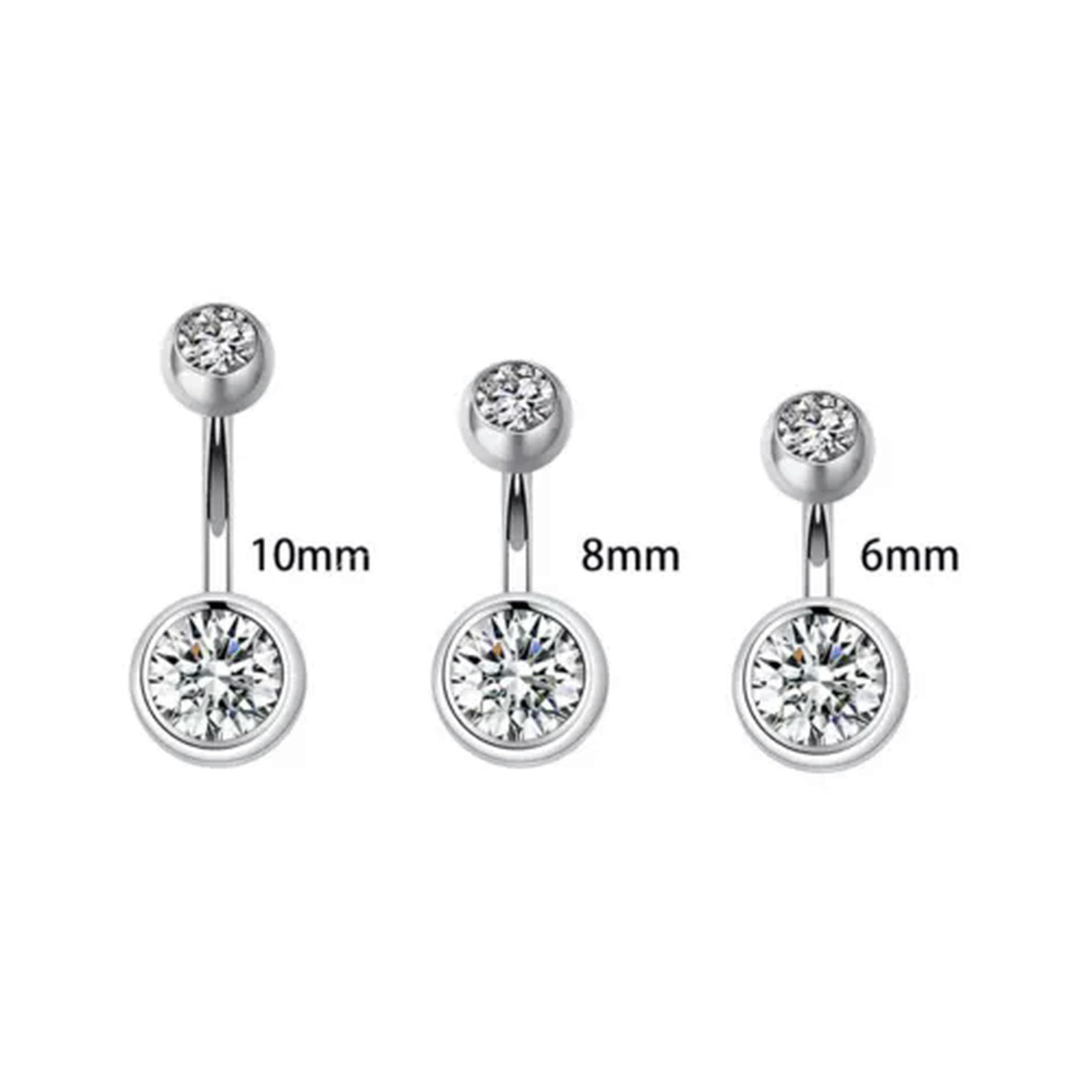 Piercing all'ombelico con Cristallo CZ e Sfera Rotonda in Argento Sterling 925 A1794-6mm-trasparente