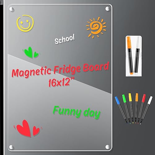Pizarra magnética de borrado en seco de acrílico para refrigerador con 8 marcadores y soporte magnético para bolígrafo pizarra blanca de