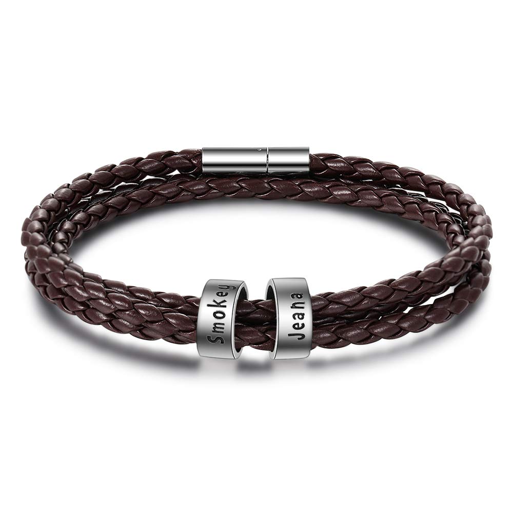 kaululu Pulseras Hombre Cuero Personalizada con 1-5 Pareja Familia Nombres Pulsera Hombre Personalizable para Papa Padre Novio Regalos Cumpleaños para Bff