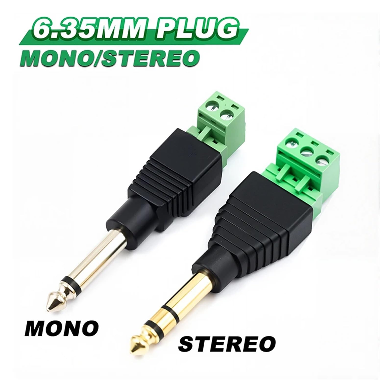 Prise Audio Jack 6,35 mm 2 Broches 3 Broches 1/4" 6,3 mm mâle connecteur Mono stéréo sans Soudure tête Audio vers Prise terminale(6.35MM Stereo,10pcs)