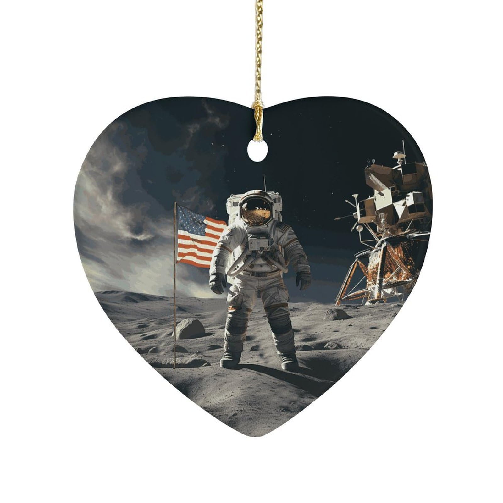 Fekiloot Style Astronaut Landing On The Moon Ceramic Ornament Home Decor Keepsake