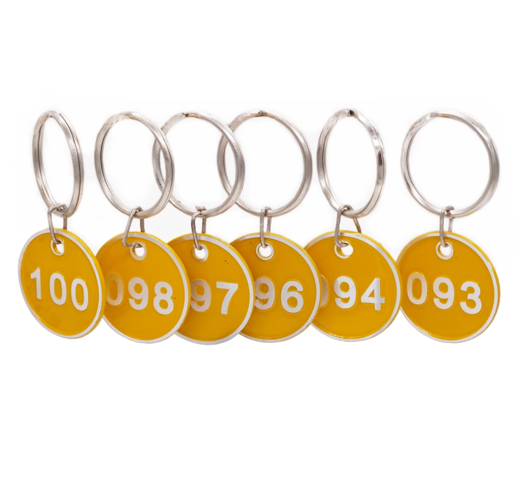 NanTun Aluminum Number Tags with Key Rings - 50 Pack, Numbers 1-50, Yellow