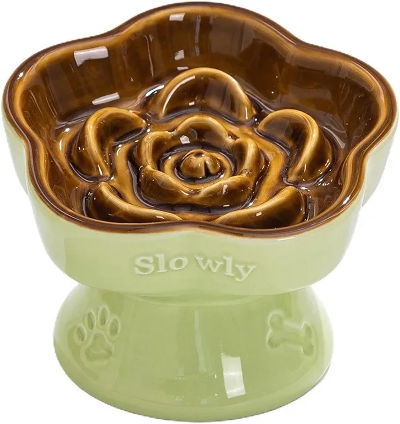 High Foot Ceramic Slow Feeder Bowl for Cats and Small Dogs - 200g Capacity Pet Feeding Accessory(Orange)