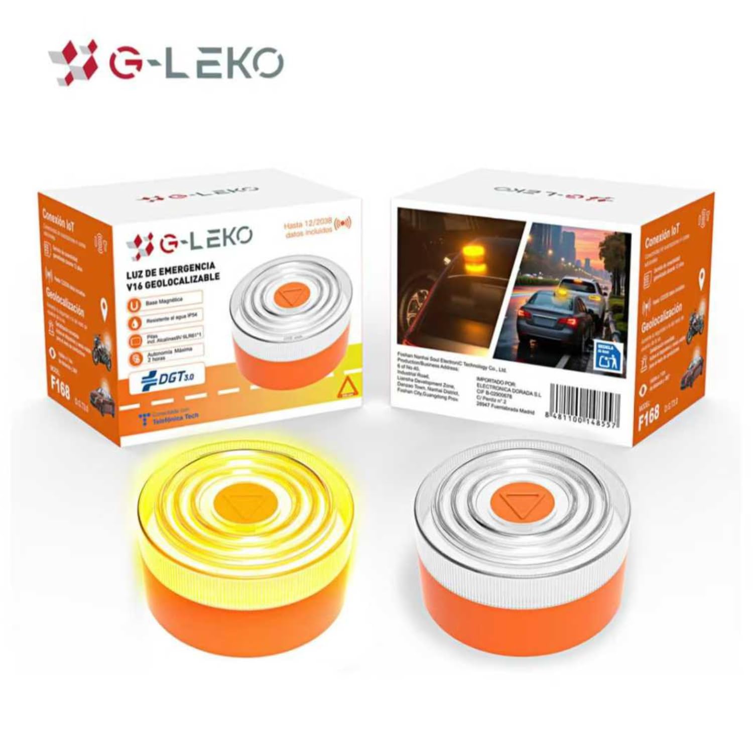 KROWN - Luz Emergencia G-LEKO BalizaV16 Homologada DGT con Geolocalización, Baliza Coche Conectada DGT 3.0, Datos Incluidos hasta 12/2038 (3, G-LEKO)