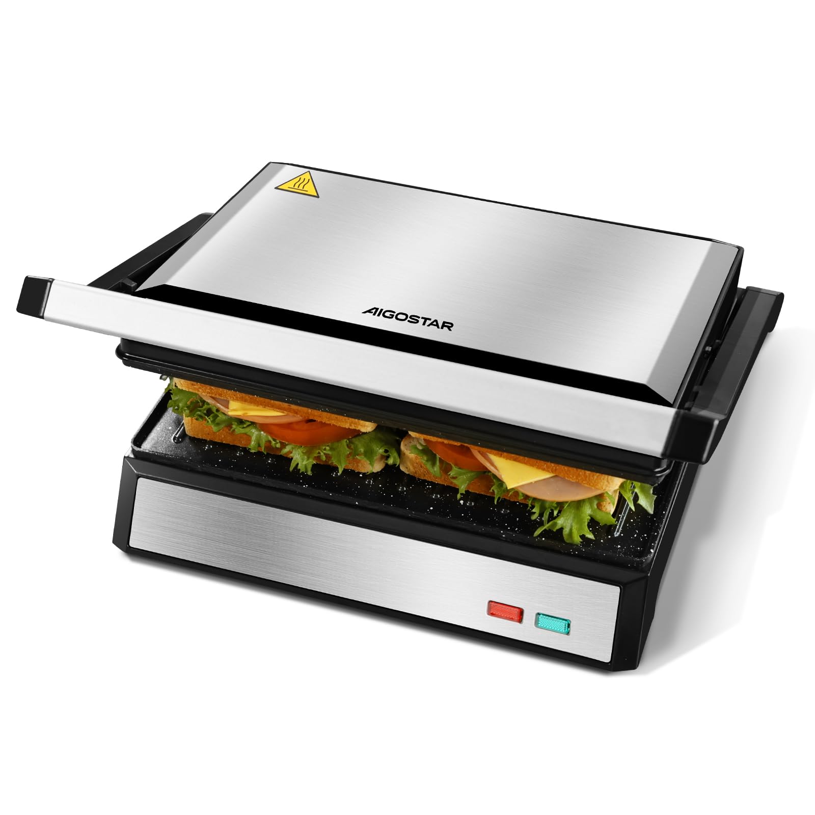 Aigostar Hett Pro Tostapane Piastra 1500W Antiaderenti Eco Stone Apertura 180° per Panini Bistecchiera