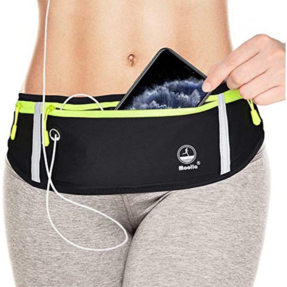 Running Waist Belt for Women & Men - Water Resistant Slim Sports Fanny Pack with 3 Pockets, Adjustable Elastic Strap & Headphone Hole for Jogging, Gym, Travel & Cycling - Black-image-39